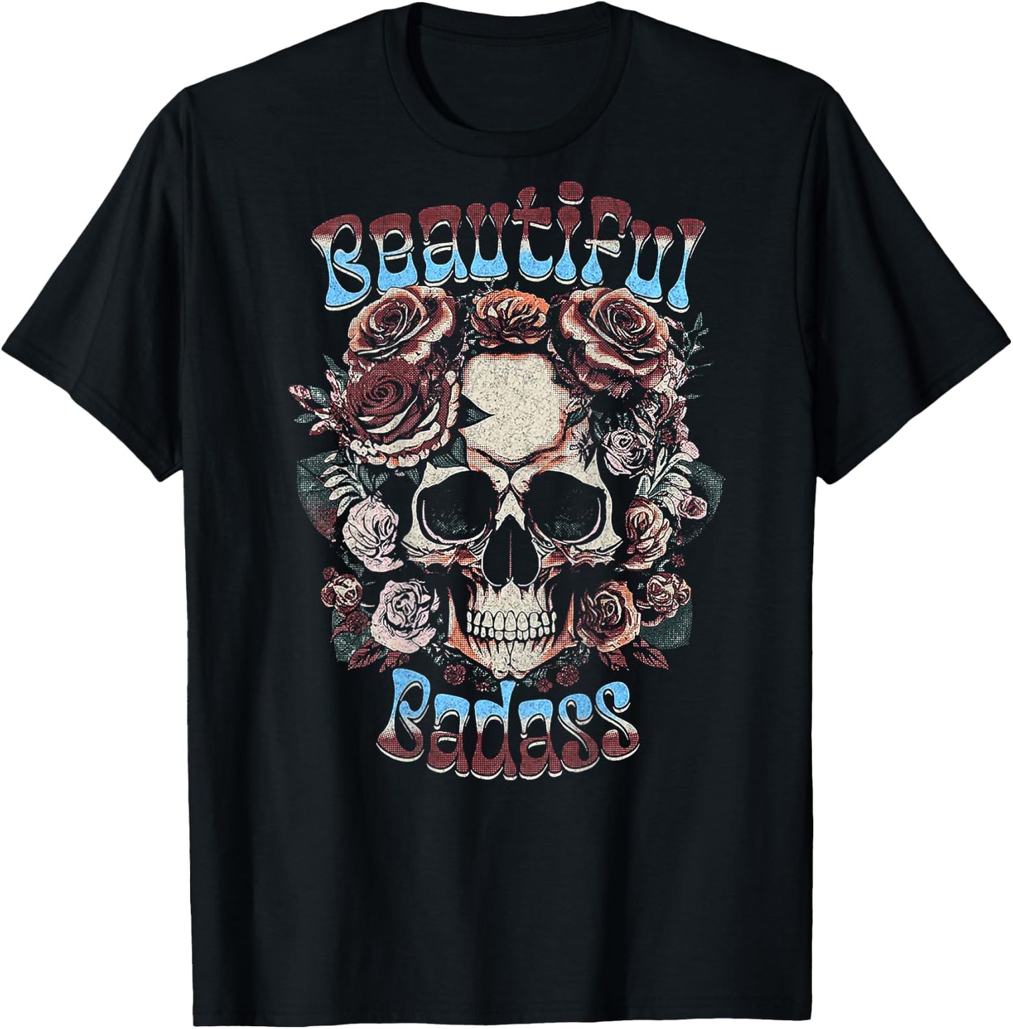 Beautiful Badass Floral Skull (on back) T-Shirt - T-Shirt | Black