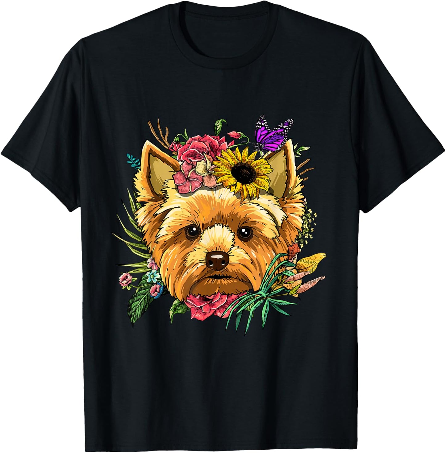 Floral Yorkshire Terrier Shirt Yorkie Dog Face Yorkie Lover T-Shirt - T-Shirt | Black