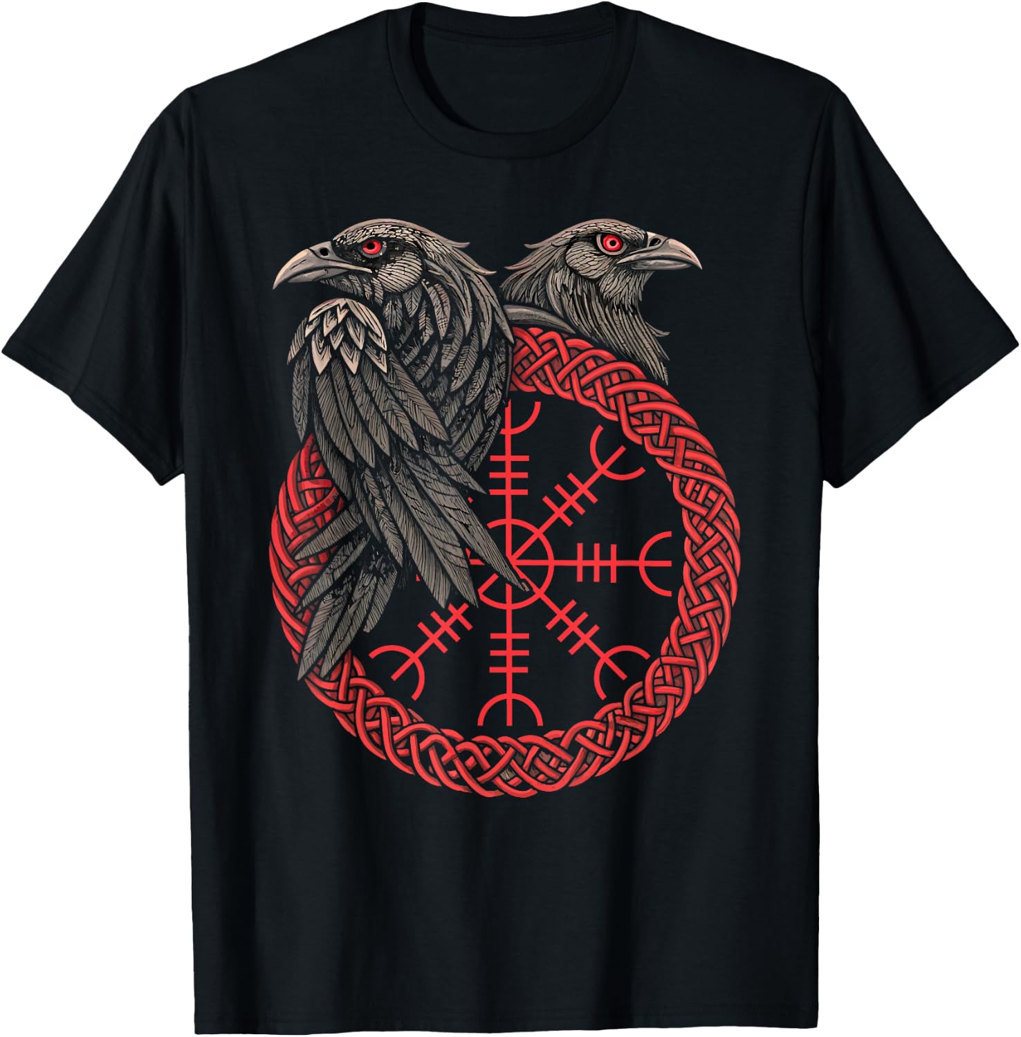 Aegishjalmur - Viking Symbol - Huginn & Muninn Norse Raven T-Shirt - T-Shirt | Black