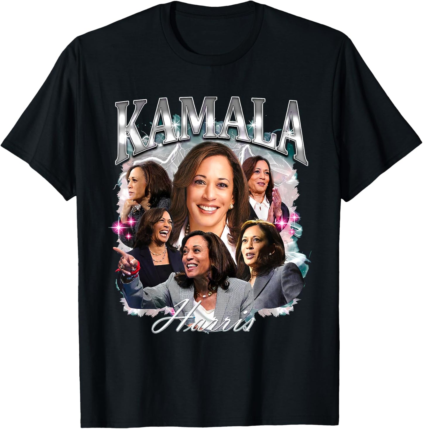 Kamala Harris 2024 For President Pink Bootleg Style T-Shirt - T-Shirt | Black