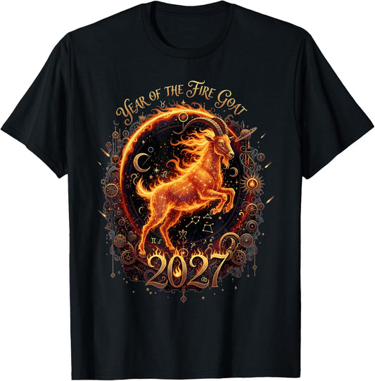 Year of The Fire Goat 2027 Zodiac Chinese Lunar New Year T-Shirt - T-Shirt | Black