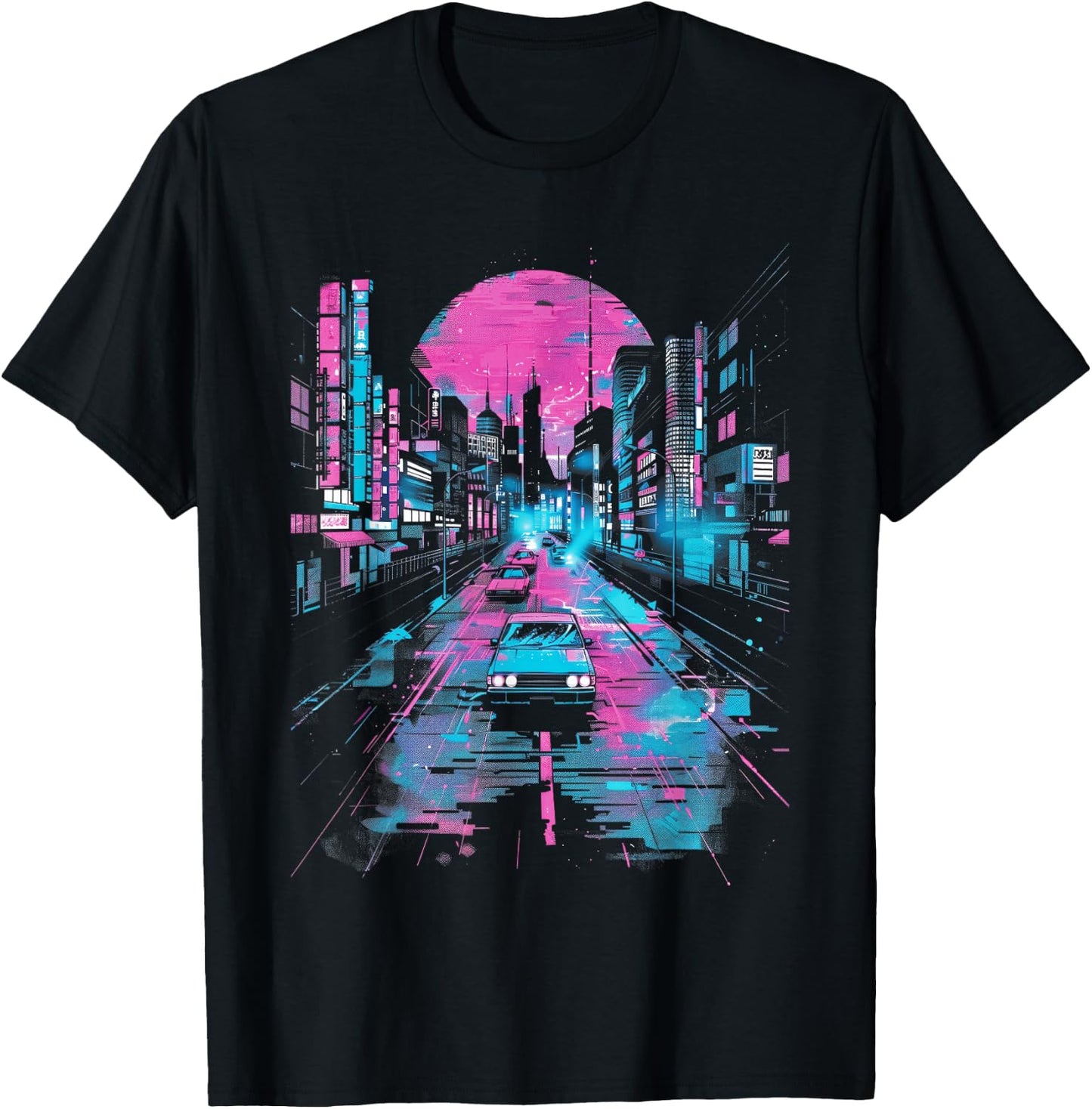 Vaporwave Tokyo Lofi Abstract City Lights T-Shirt - T-Shirt | Black