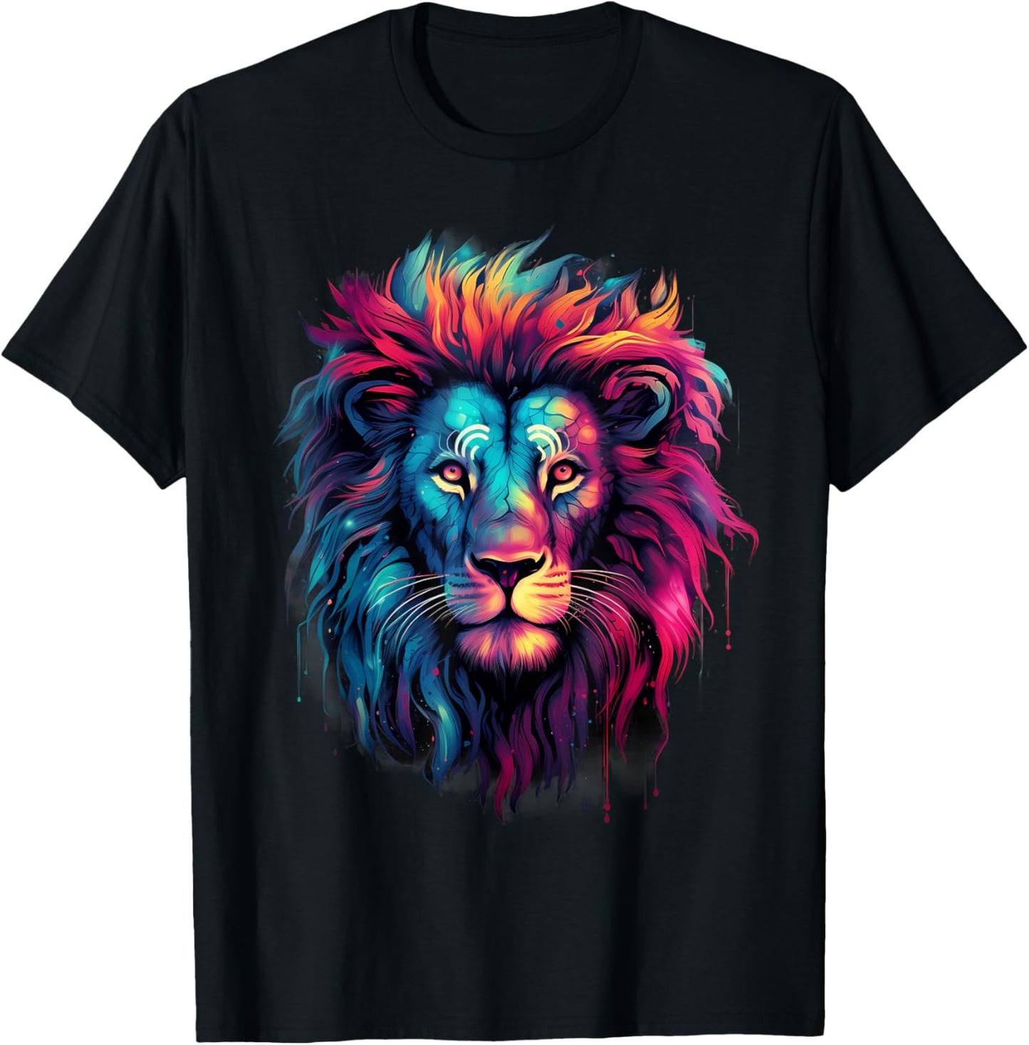 Lion Colorful Portrait Wildlife Artwork Animal Art Splash T-Shirt - T-Shirt | Black