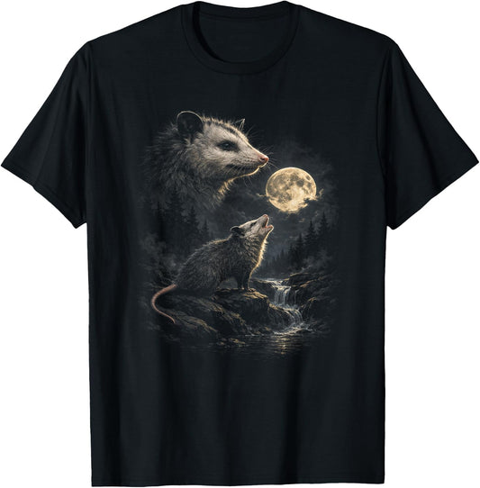 Opossum Howling at The Moon Vintage Opossum Animal Art T-Shirt - T-Shirt | Black