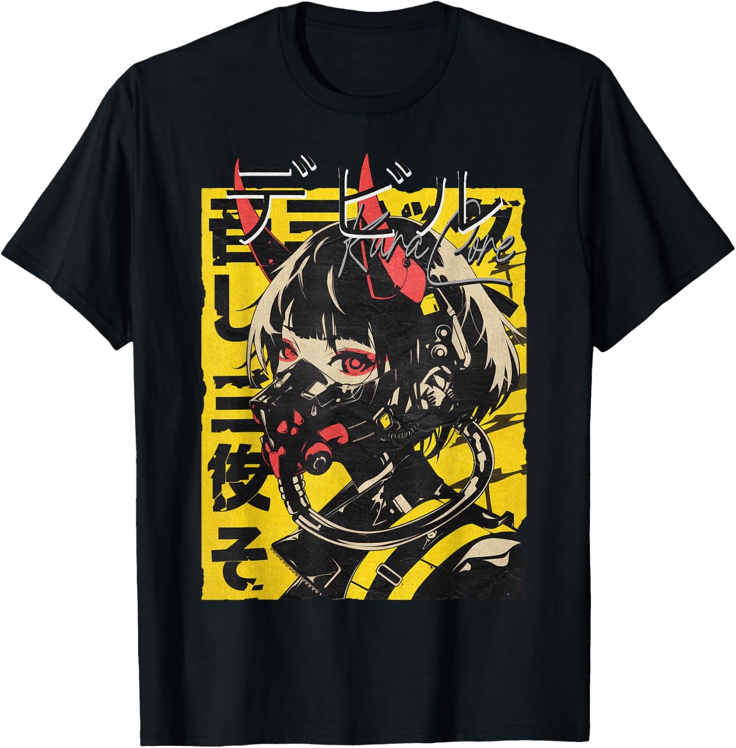 KuraCore Japan Streetwear Cyberpunk Y2K Techwear Retro Manga Anime Schwarz S T-Shirt - T-Shirt | Black