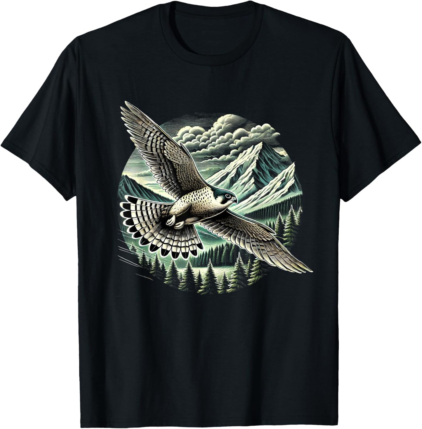 Peregrine Falcon Fly Bird Raptor Lover Birding Watcher T-Shirt - T-Shirt | Black
