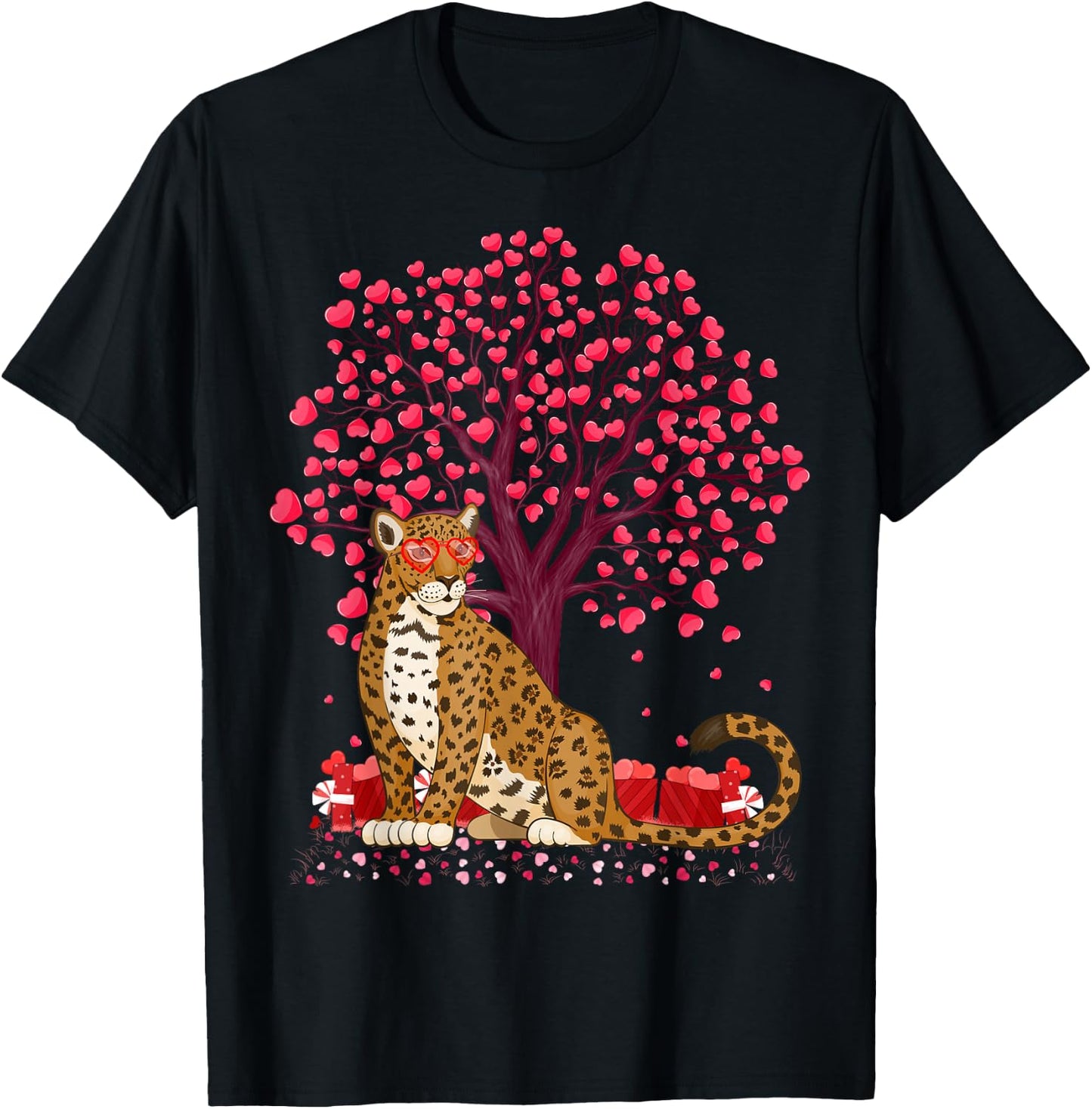 Jaguar Lover Heart Tree Jaguar Valentine's Day T-Shirt - T-Shirt | Black