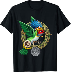 Aztec God Huitzilopochtli Hummingbird Mayan Colibri Bird T-Shirt - T-Shirt | Black