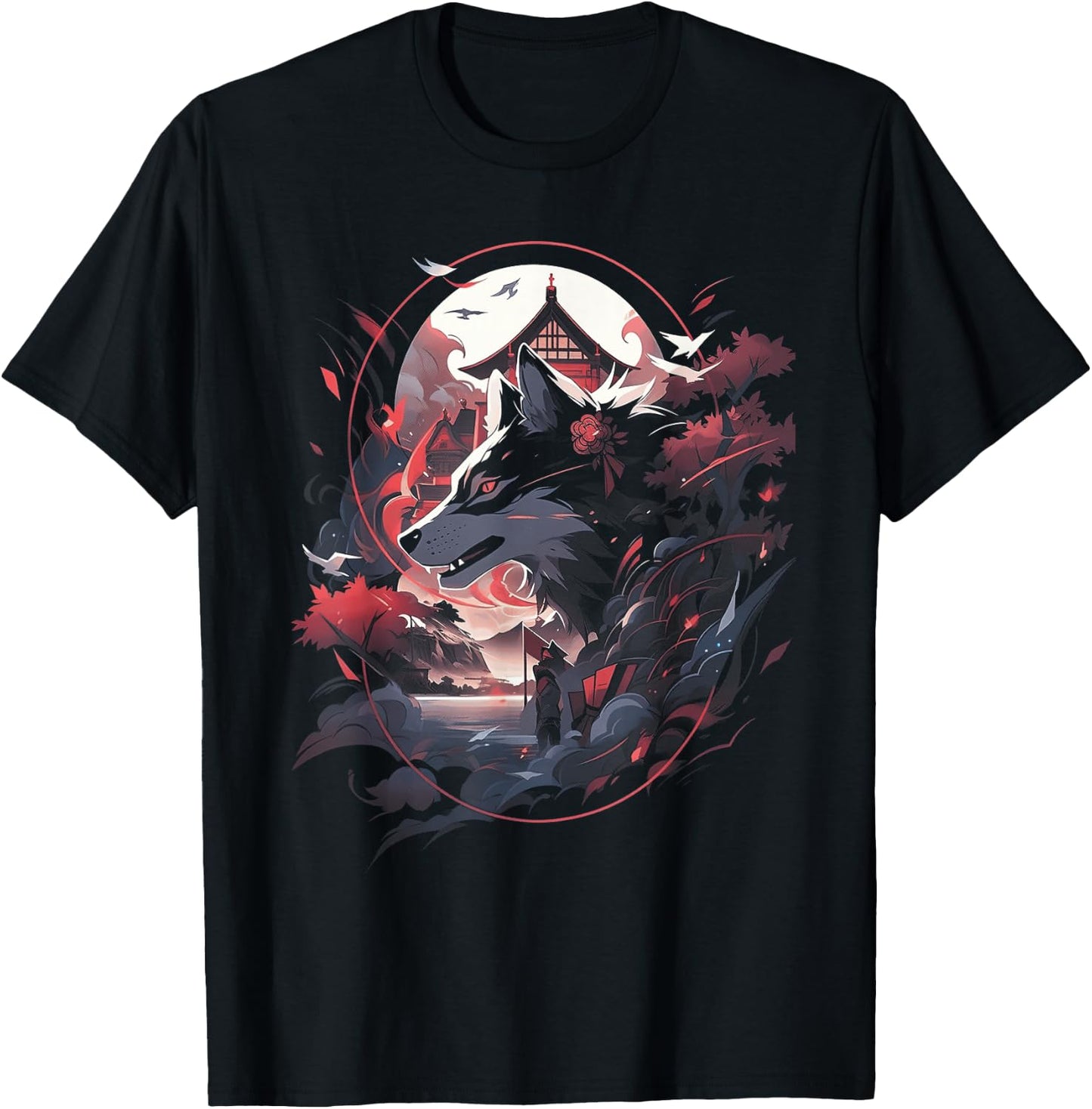 Japanese Wolf Wolves Mythology Nature Anime Otaku T-Shirt - T-Shirt | Black