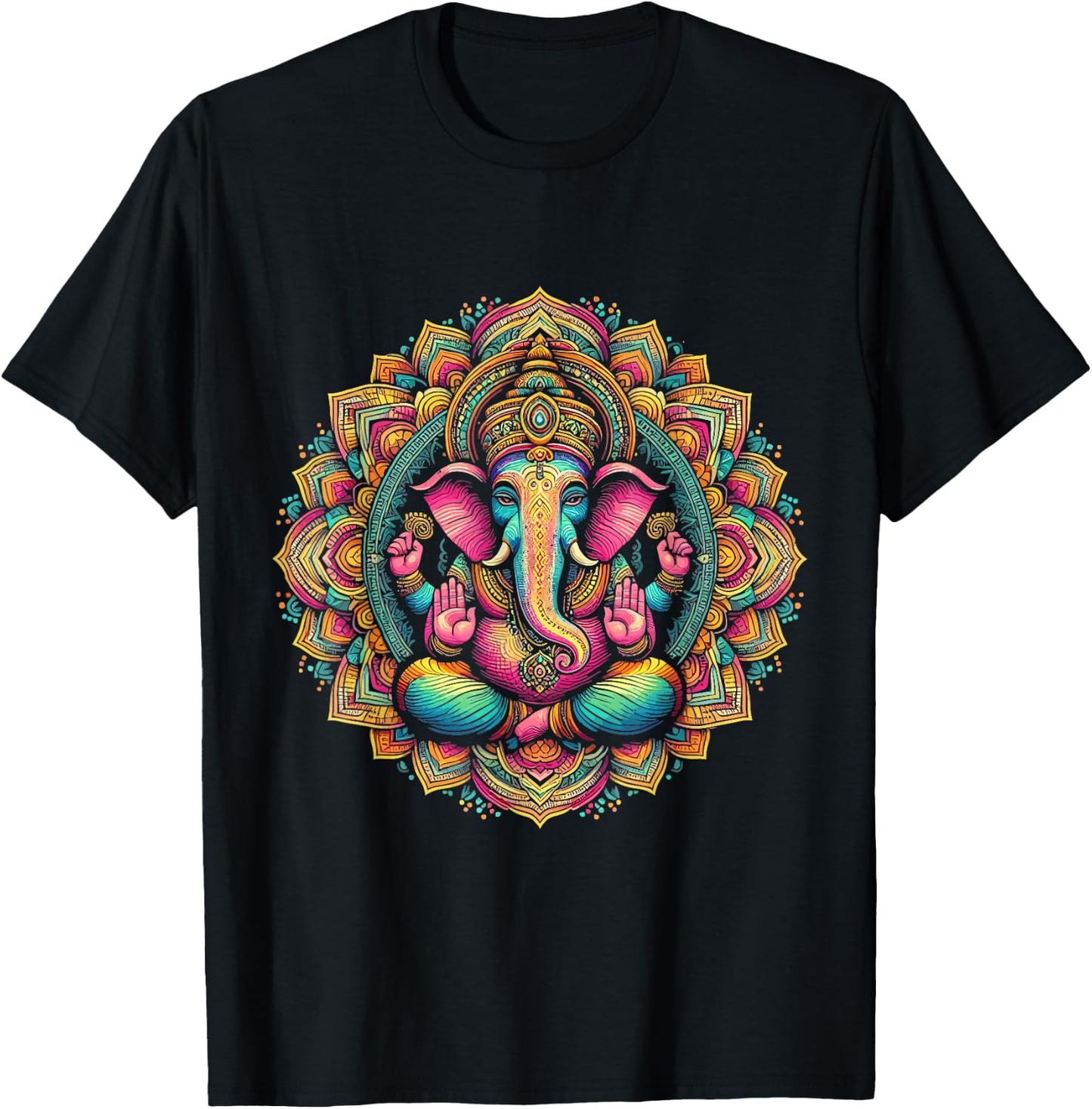 Ganesh Symbol Yoga Hindu Elephant God Ganesh Puja , Black, S T-Shirt - T-Shirt | Black