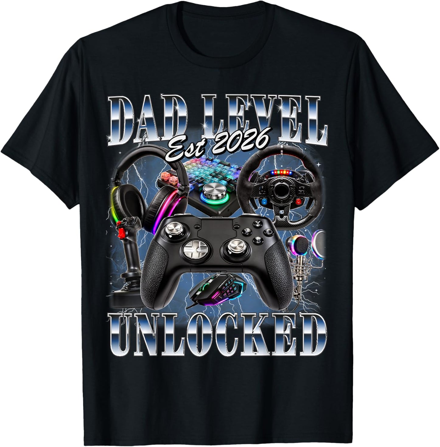 Dad Level Unlocked Est 2026 Gamer First Time Daddy to Be T-Shirt - T-Shirt | Black