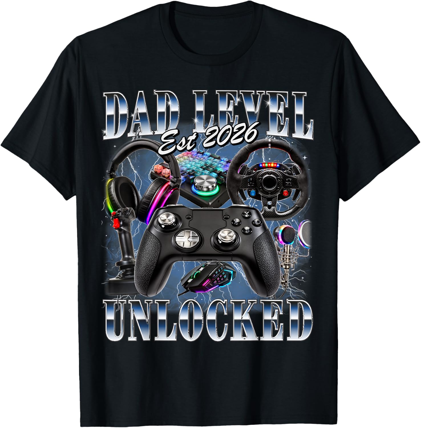 Dad Level Unlocked Est 2026 Gamer First Time Daddy to Be T-Shirt - T-Shirt | Black