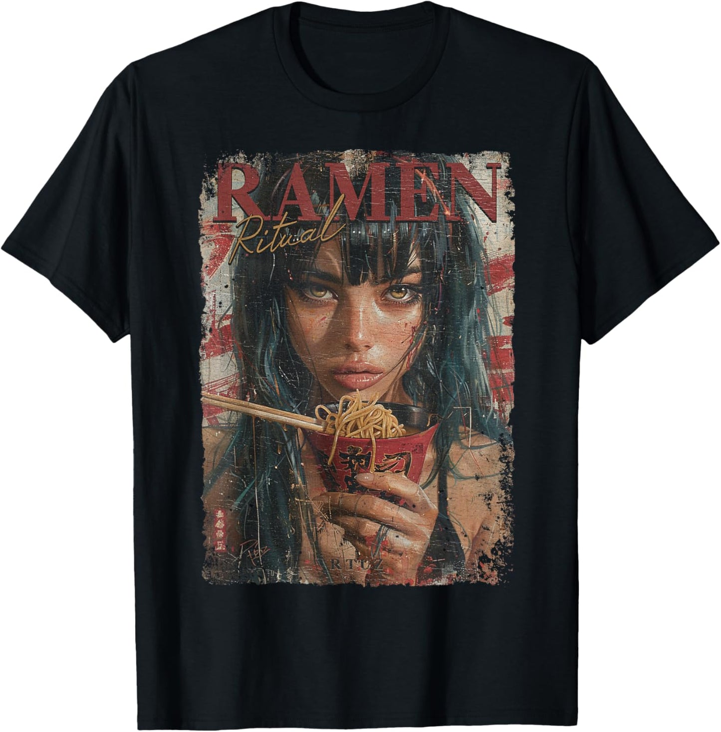 Pin-up Girl Ramen Noodle Anime Manga Asian Ramen , black T-Shirt - T-Shirt | Black