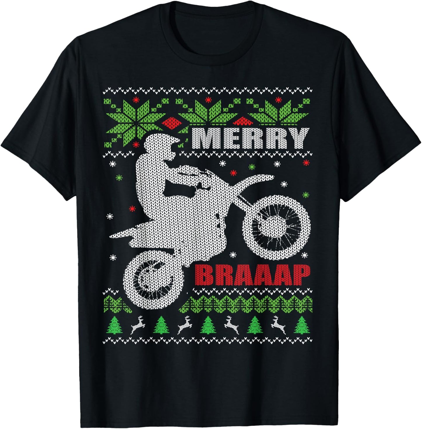 Dirt Bike Ugly Christmas Style Motocross Gift T-Shirt - T-Shirt | Black