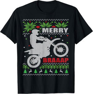 Dirt Bike Ugly Christmas Style Motocross Gift T-Shirt - T-Shirt | Black