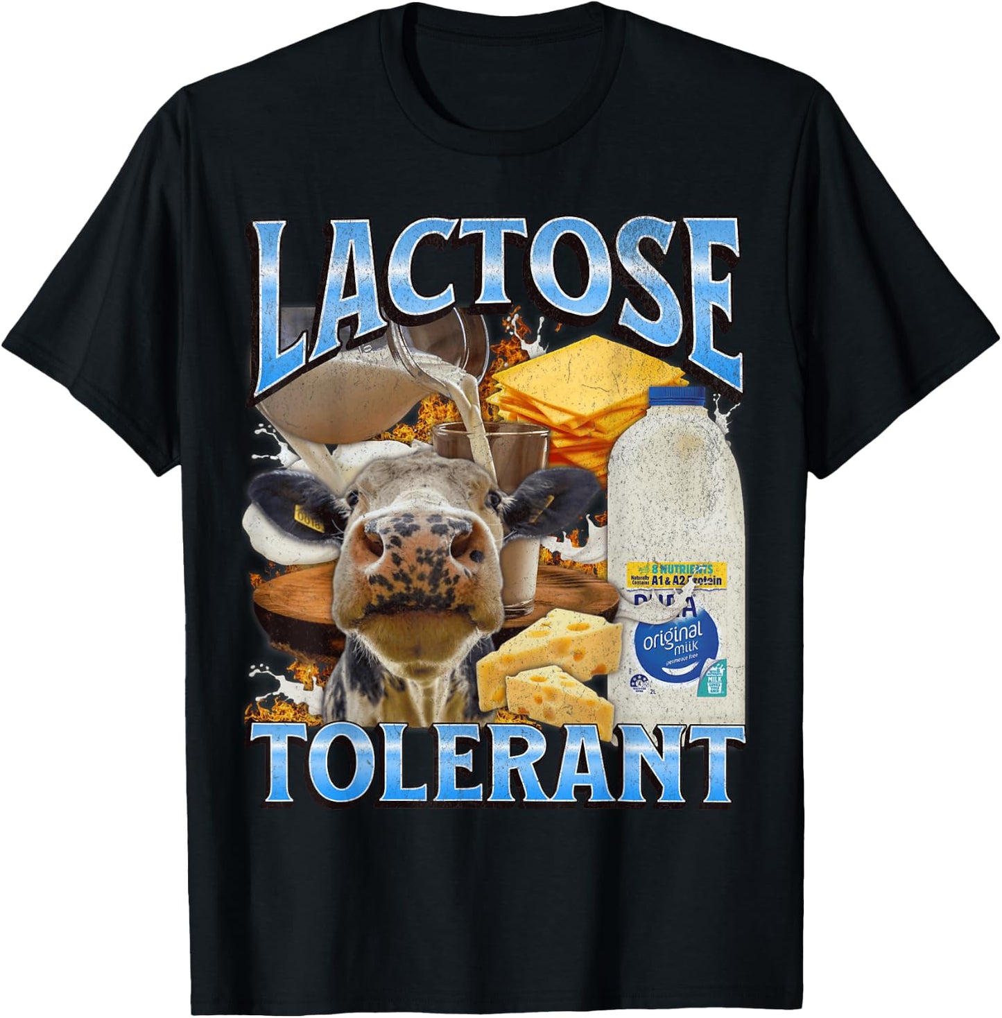 Lactose Tolerant Funny IBS Meme Bootleg Graphic T-Shirt - T-Shirt | Black
