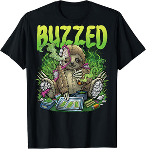 Weed Sloth Smoking Stoner Rave House Techno Outfit BACKPRINT T-Shirt - T-Shirt | Black