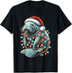 Manatee Santa Hat Christmas Lights Pajama Funny Xmas T-Shirt - T-Shirt | Black