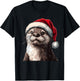 Funny Xmas Otter Lovers Christmas Pajama Otter Santa Hat T-Shirt - T-Shirt | Black