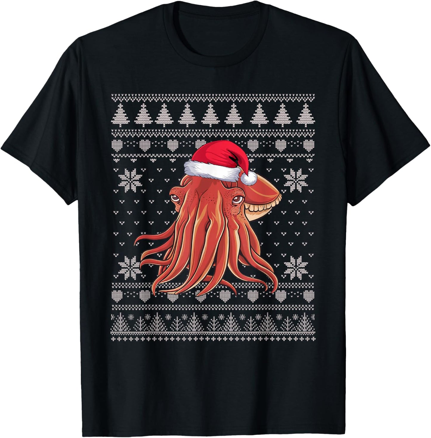 Funny Cuttlefish Ugly Christmas Sweater Santa Xmas PJs T-Shirt - T-Shirt | Black