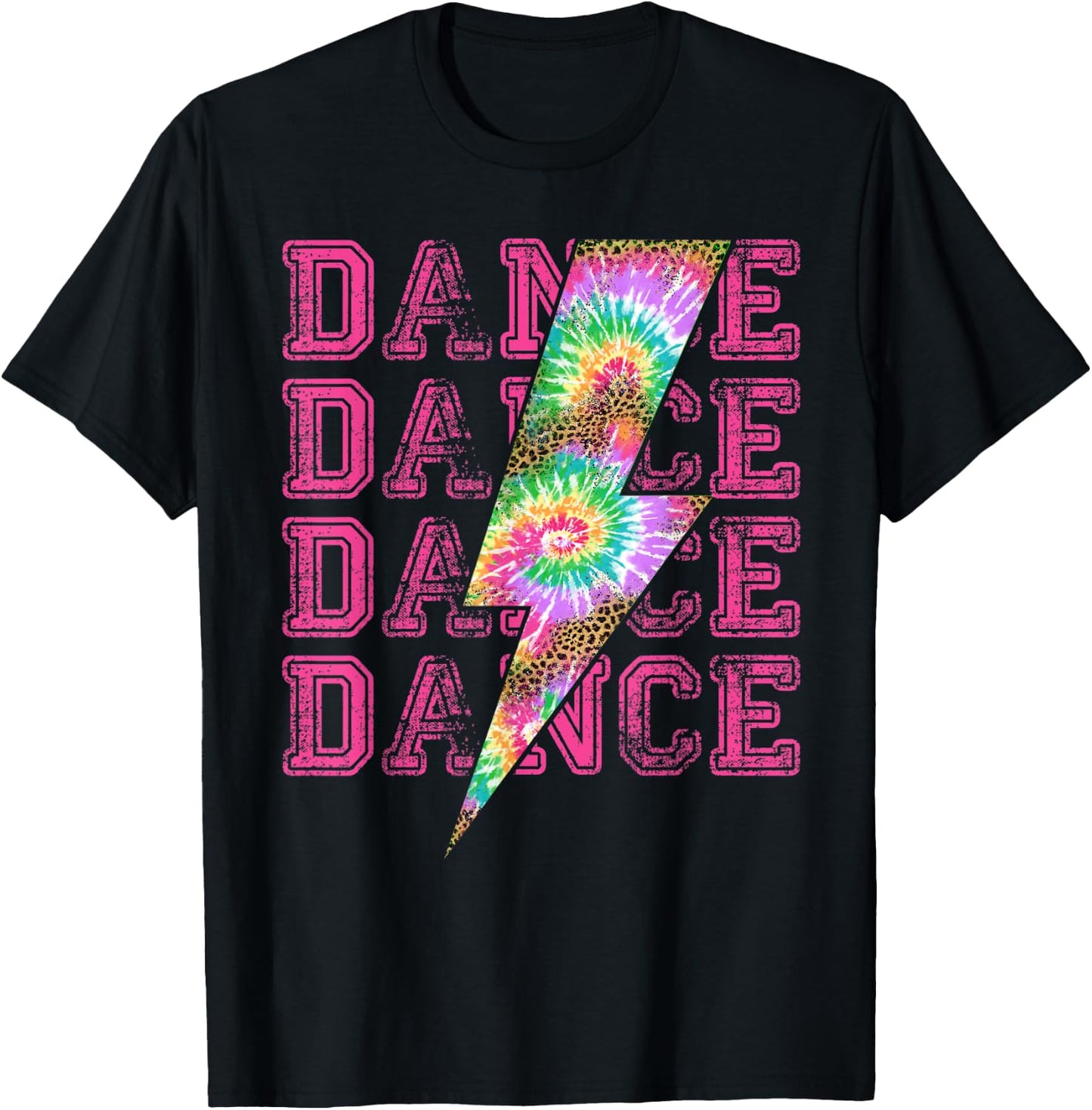 Dance Lightning Bolt Tie Dye Leopard Stacked Dancer T-Shirt - T-Shirt | Black