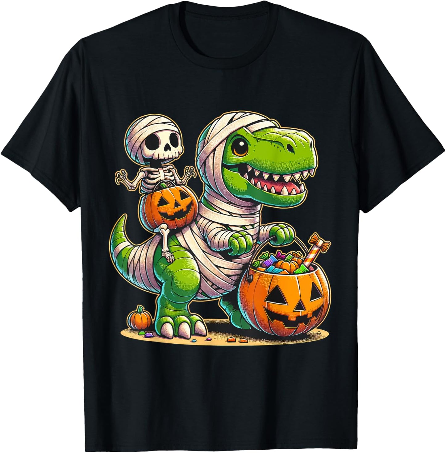 Halloween Funny T Rex Dinosaur Mummy Boys Trick Treat T-Shirt - T-Shirt | Black