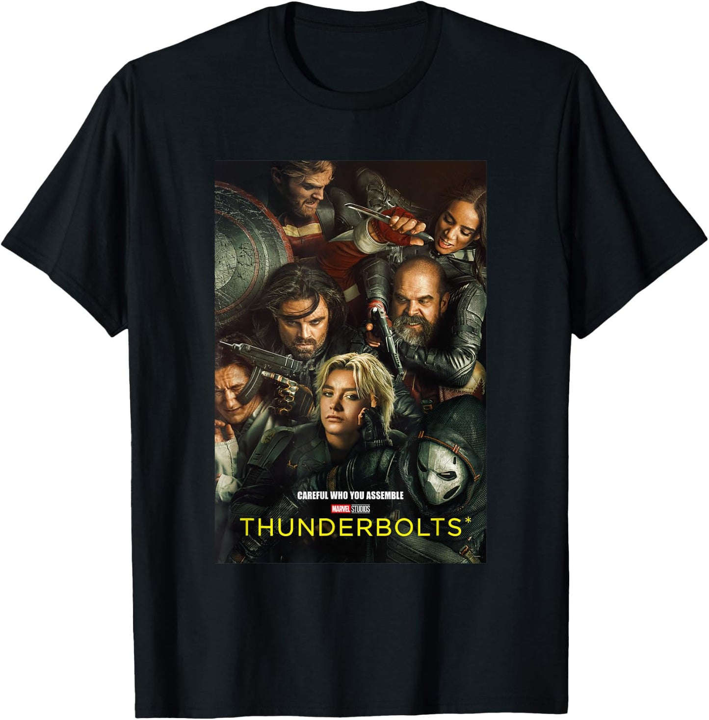 Marvel Thunderbolts Careful Who You Assemble Team Poster T-Shirt - T-Shirt | Black
