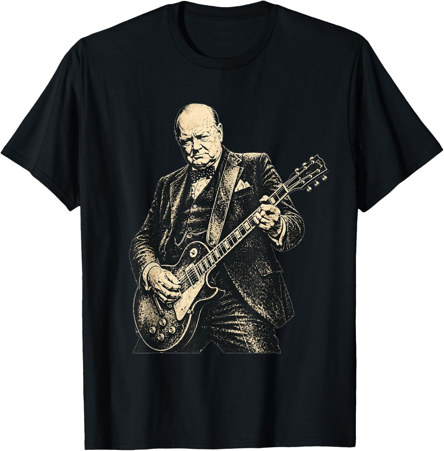 Winston Churchill Electric Guitar Historical Rock Humor T-Shirt - T-Shirt | Black
