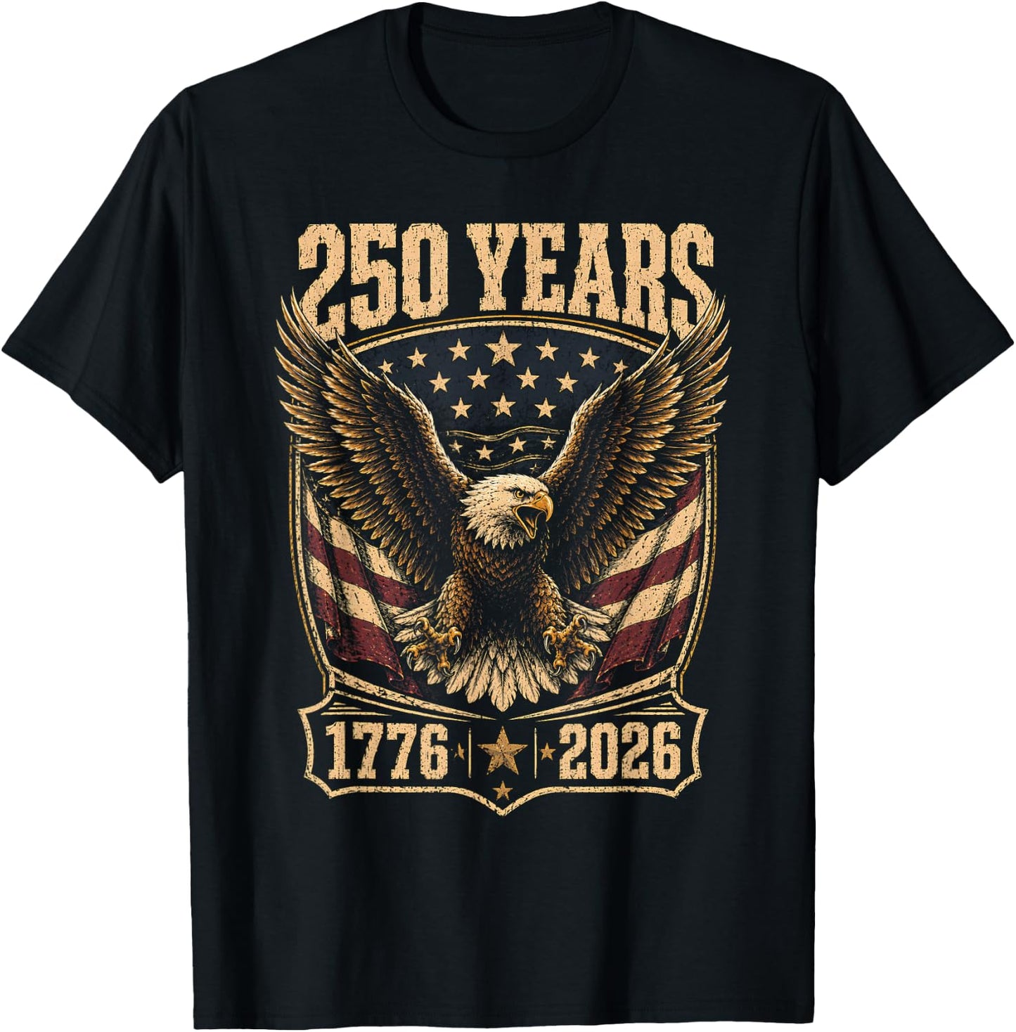 250th Anniversary USA 2026 American Flag Patriotic Eagle T-Shirt - T-Shirt | Black
