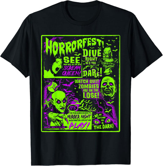 Vintage Horrorfest Halloween Movie Poster Old Time Horror T-Shirt - T-Shirt | Black