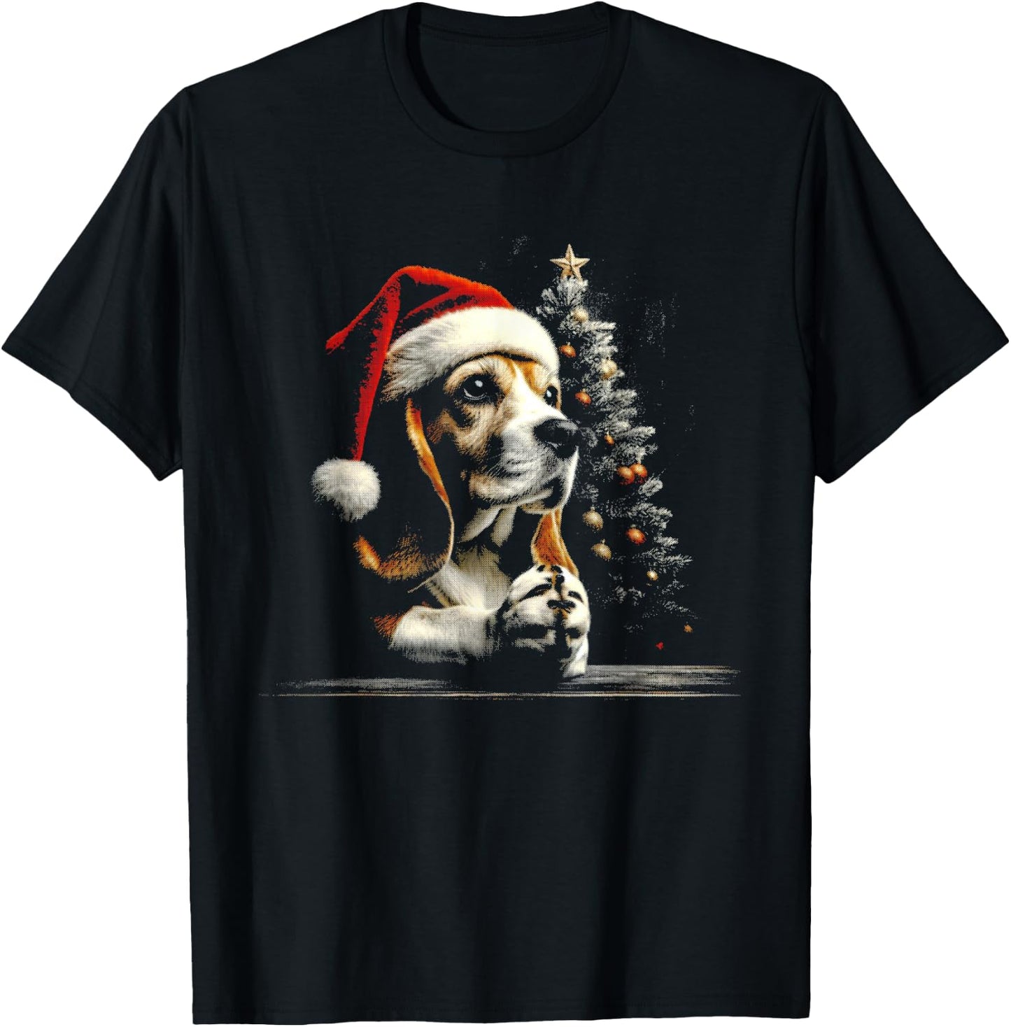 Beagle Santa Hat - Funny Cute Dog Xmas Christmas Lover T-Shirt - T-Shirt | Black
