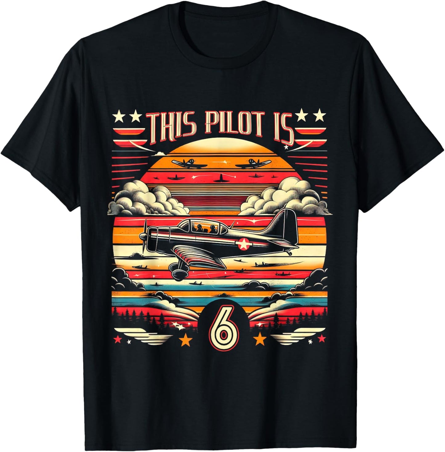 Toddler 6 Year Old Airplane Pilot 6th Birthday Aviation T-Shirt - T-Shirt | Black