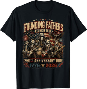 Funny Founding Fathers Reunion Tour Rockstar Graphic T-Shirt - T-Shirt | Black