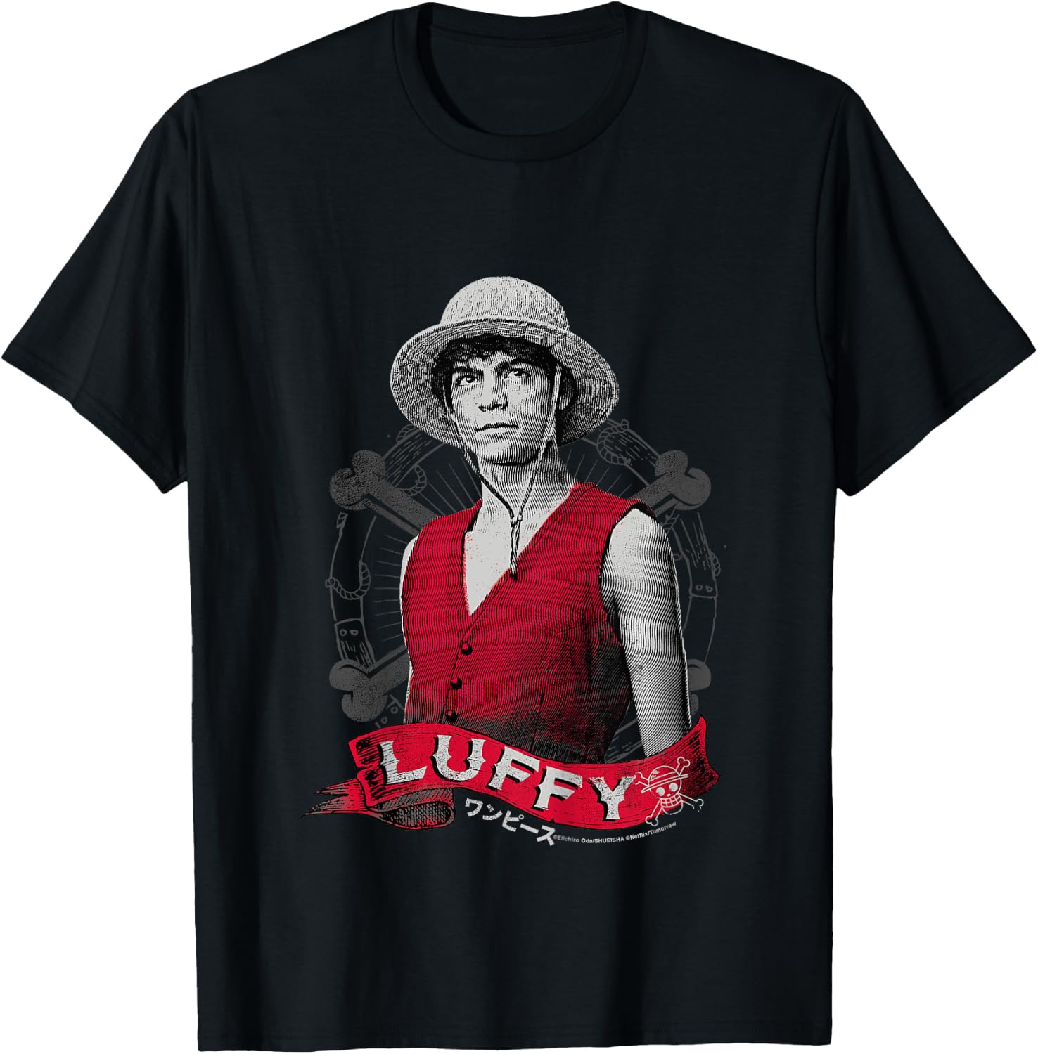 Kids One Piece Monkey D Luffy Live Action Pirate Straw Hat for Kids , Black, 2 T-Shirt - T-Shirt | Black