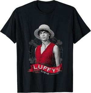 Kids One Piece Monkey D Luffy Live Action Pirate Straw Hat for Kids , Black, 2 T-Shirt - T-Shirt | Black