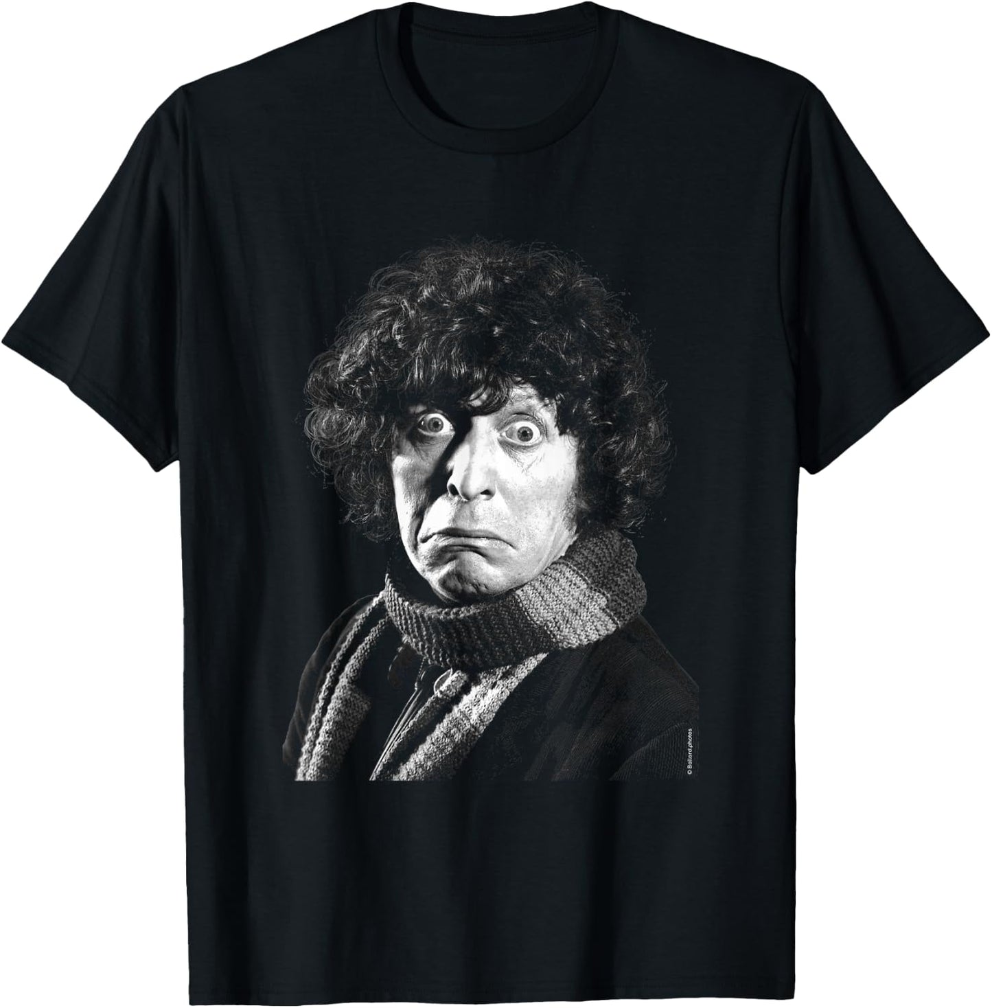 Tom Baker Scared Expression Doctor Who Black & White T-Shirt - T-Shirt | Black