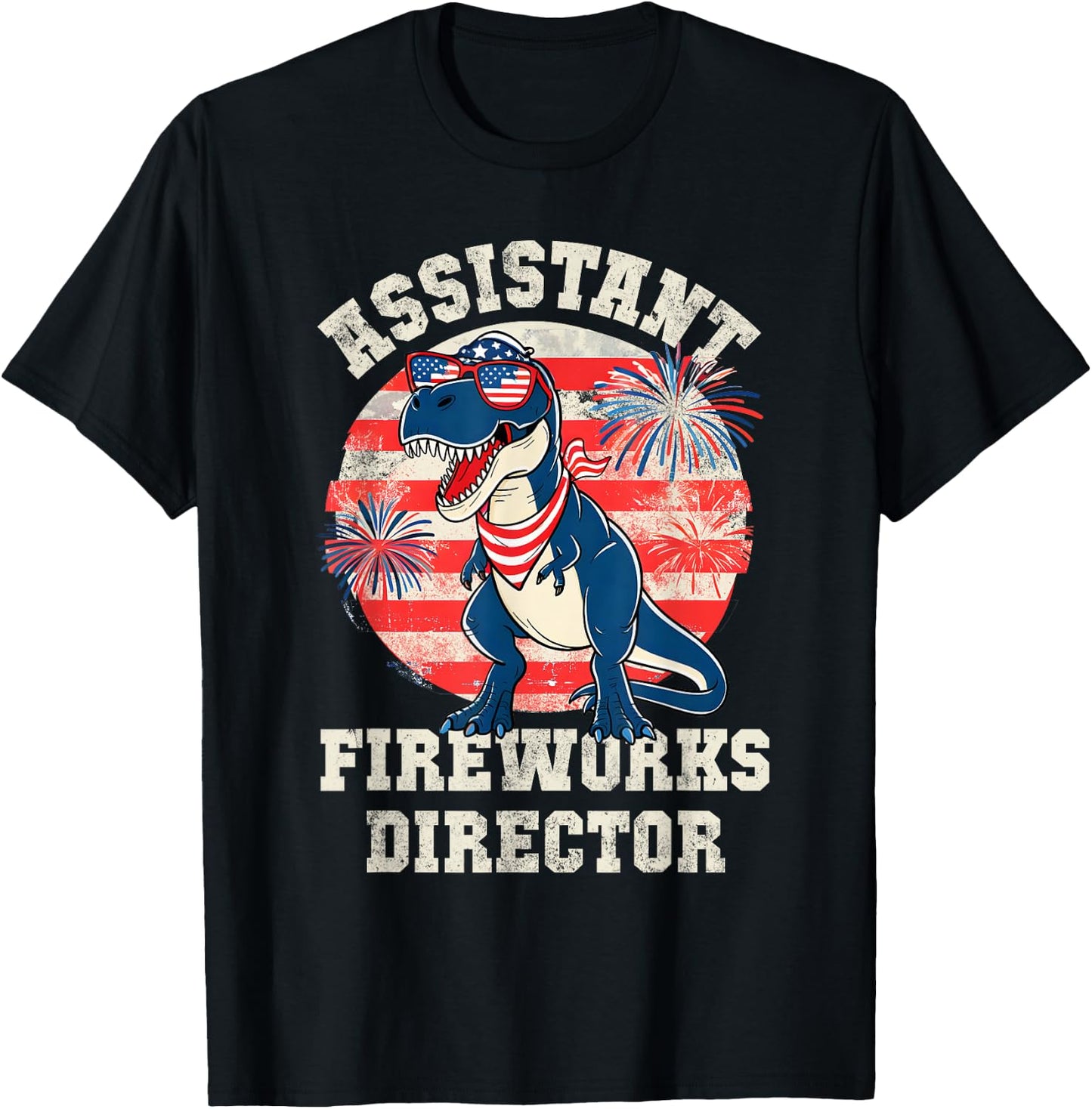 Kids T-Rex ASSISTANT FIREWORKS DIRECTOR 4th July Red White T-Shirt - T-Shirt | Black