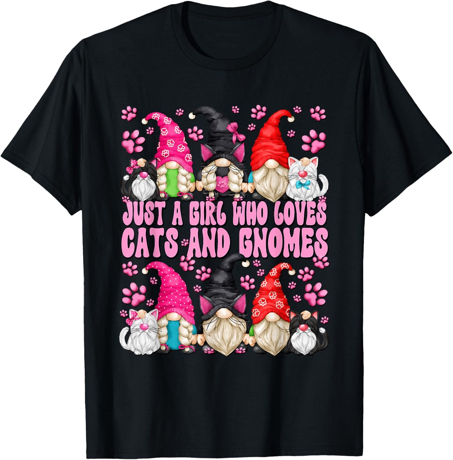Cat Owner Must Haves For Girls Who Loves Cats And Gnomes T-Shirt - T-Shirt | Black