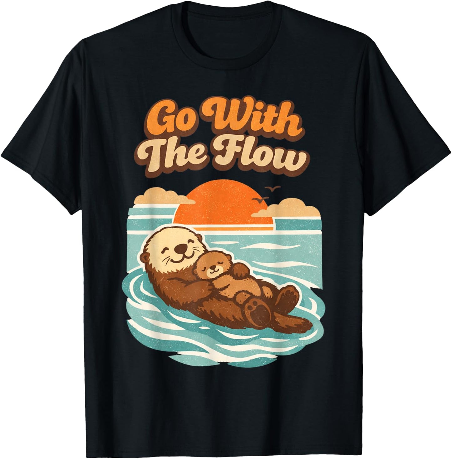 Go with The Flow Sea Otter Retro Animal T-Shirt - T-Shirt | Black