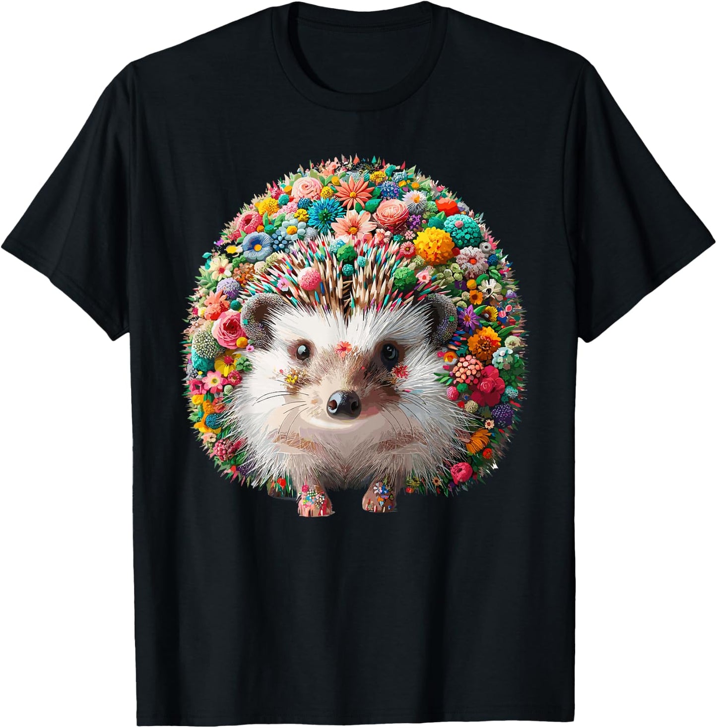 Floral Aesthetic Hedgehog Lover Stuff Hedgehog T-Shirt - T-Shirt | Black