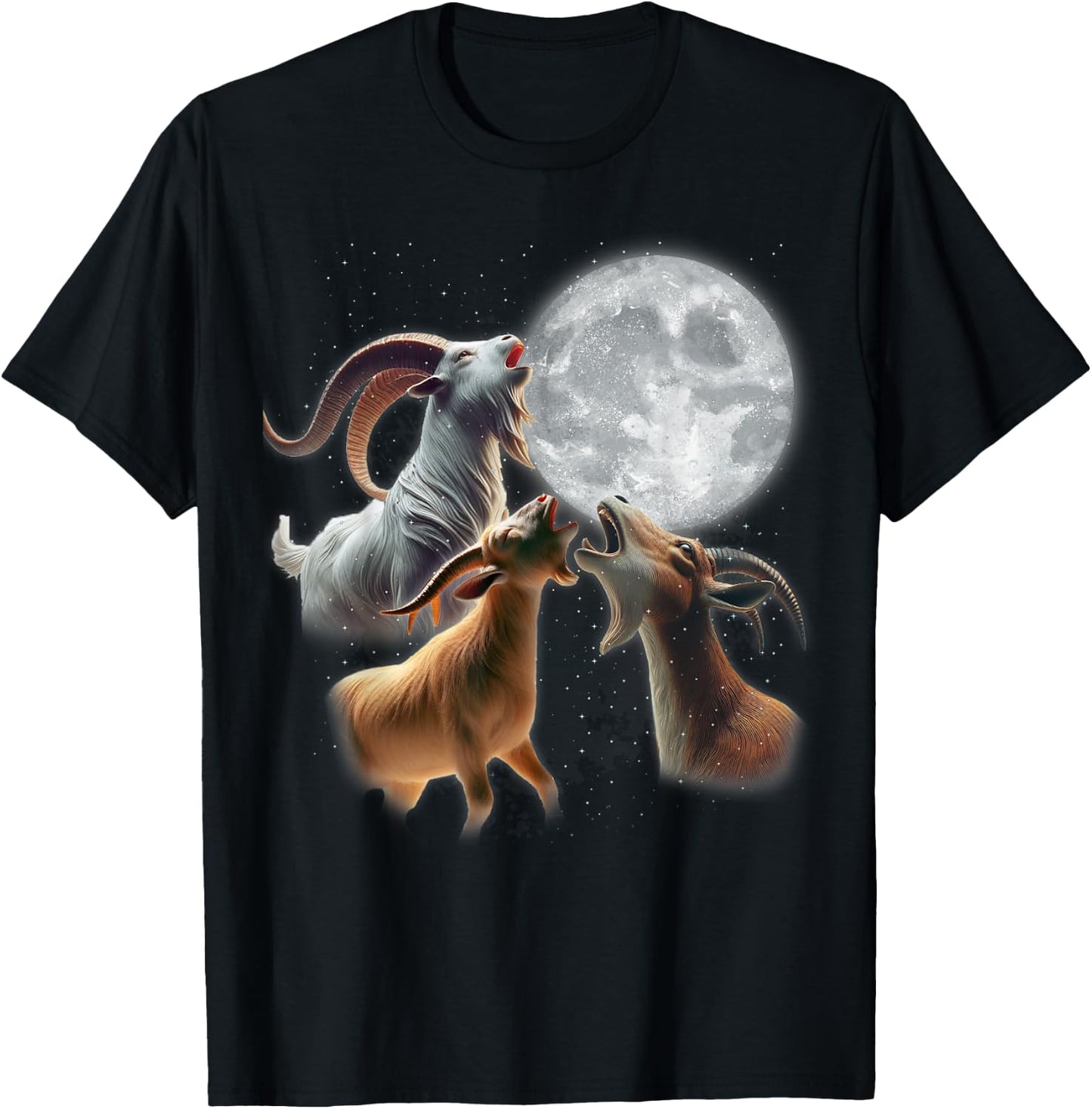 3 Goats Howling At The Moon Funny Goat Farm Animal Farmer T-Shirt - T-Shirt | Black