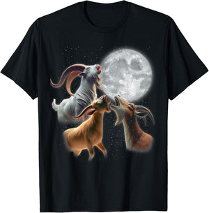 3 Goats Howling At The Moon Funny Goat Farm Animal Farmer T-Shirt - T-Shirt | Black