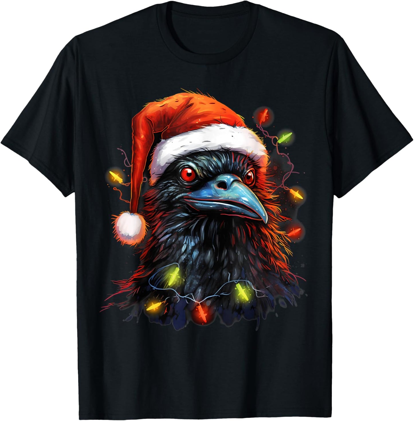 Xmas Raven Tangled Christmas Lights T-Shirt - T-Shirt | Black