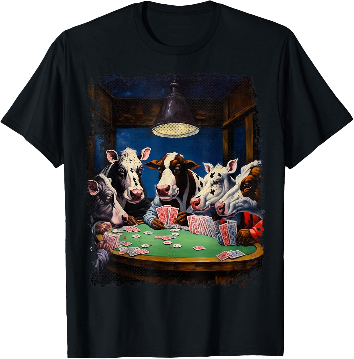 Funny Cow Farm Animal Playing Poker T-Shirt - T-Shirt | Black