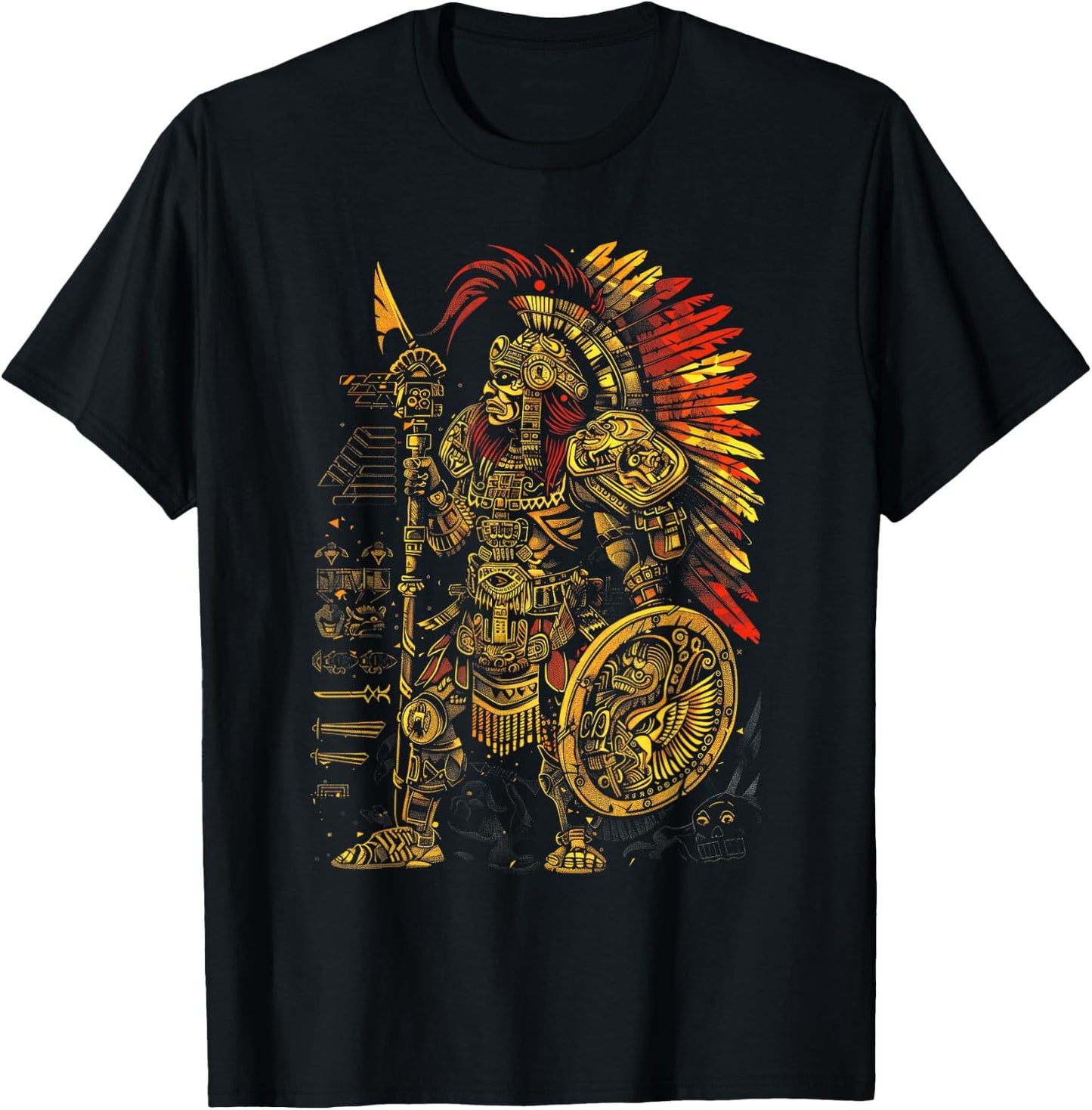 Aztec Powerful Huitzilopochtli Battle Tribal art T-Shirt - T-Shirt | Black