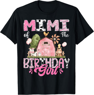 Mimi Of The Birthday Girl 1St Birthday Pink Cow Farm T-Shirt - T-Shirt | Black