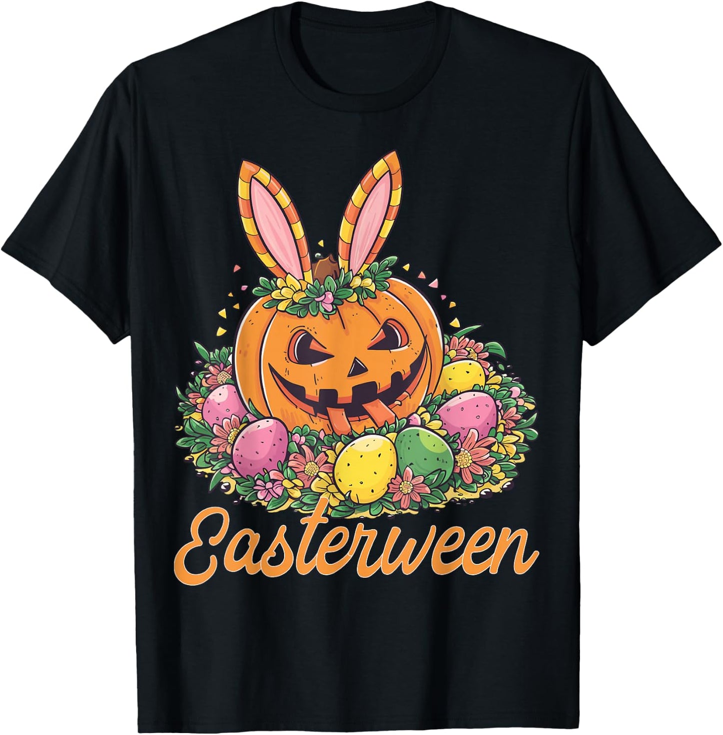Easterween Pumpkin Bunnies & Spooky Eggs Festive T-Shirt - T-Shirt | Black