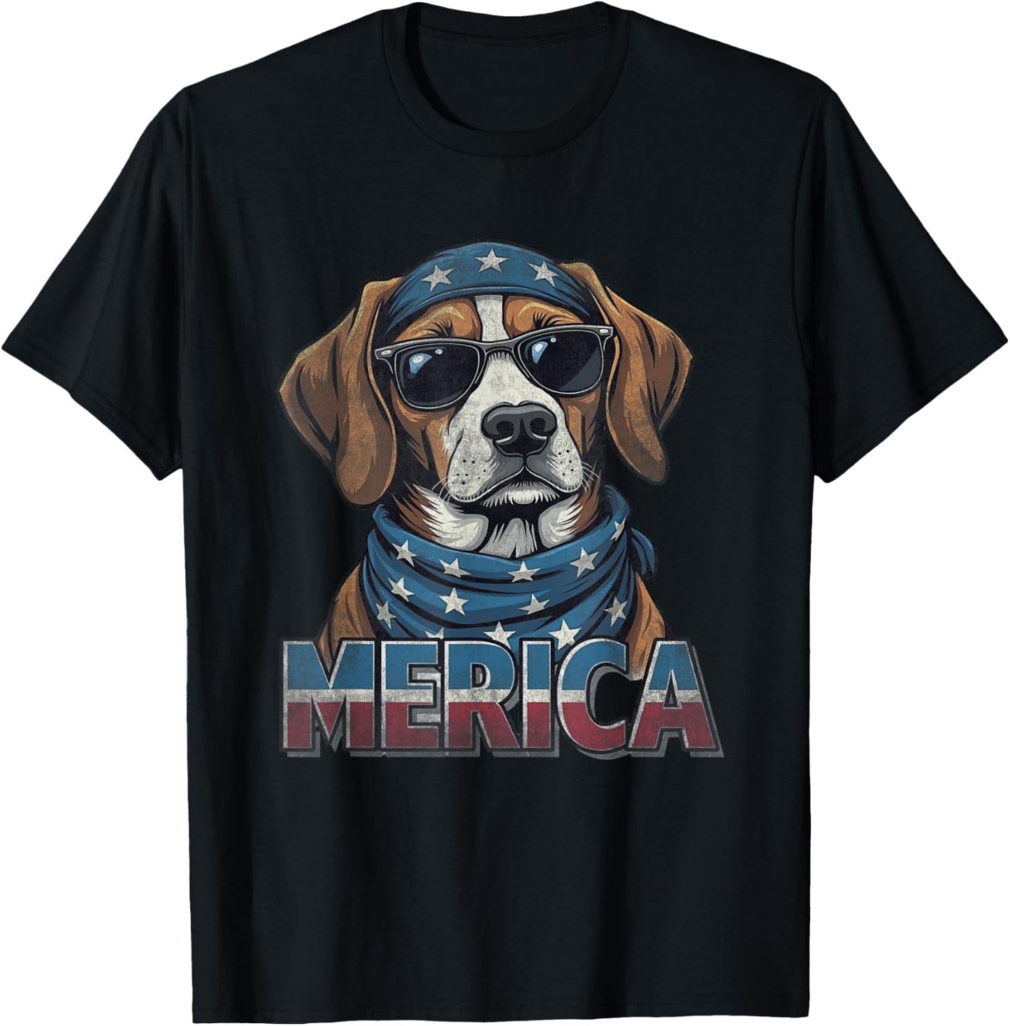 Vintage Beagle 4th of July Merica T-Shirt - T-Shirt | Black