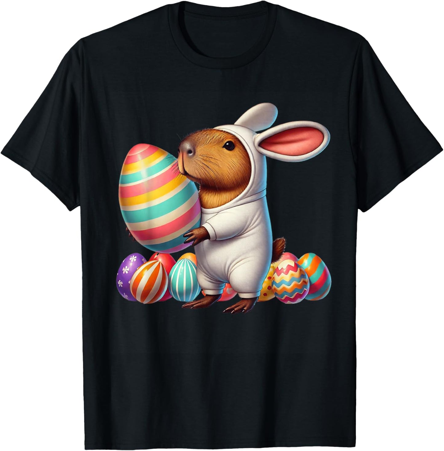 Easter Capybara Bunny Ears Funny Costume Kids Boys Girls T-Shirt - T-Shirt | Black