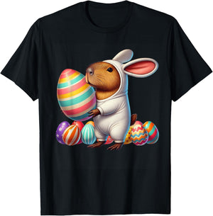 Easter Capybara Bunny Ears Funny Costume Kids Boys Girls T-Shirt - T-Shirt | Black